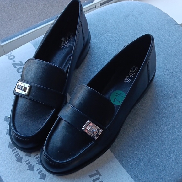 Black Leather Loafers with Silver Hardware - Picture 1 of 3